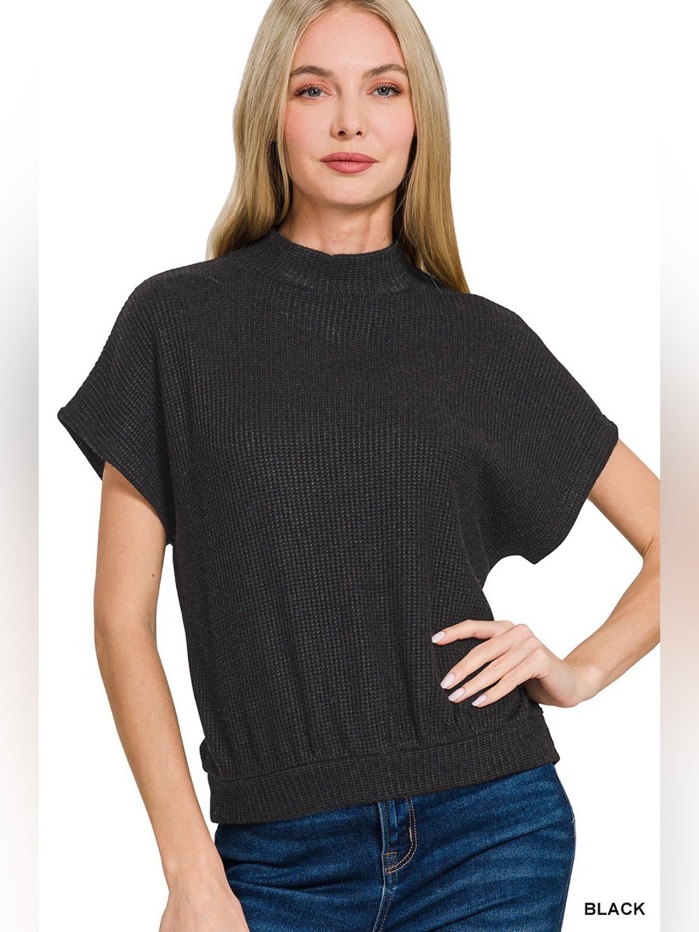 Zenana Black Mock Neck Sweater